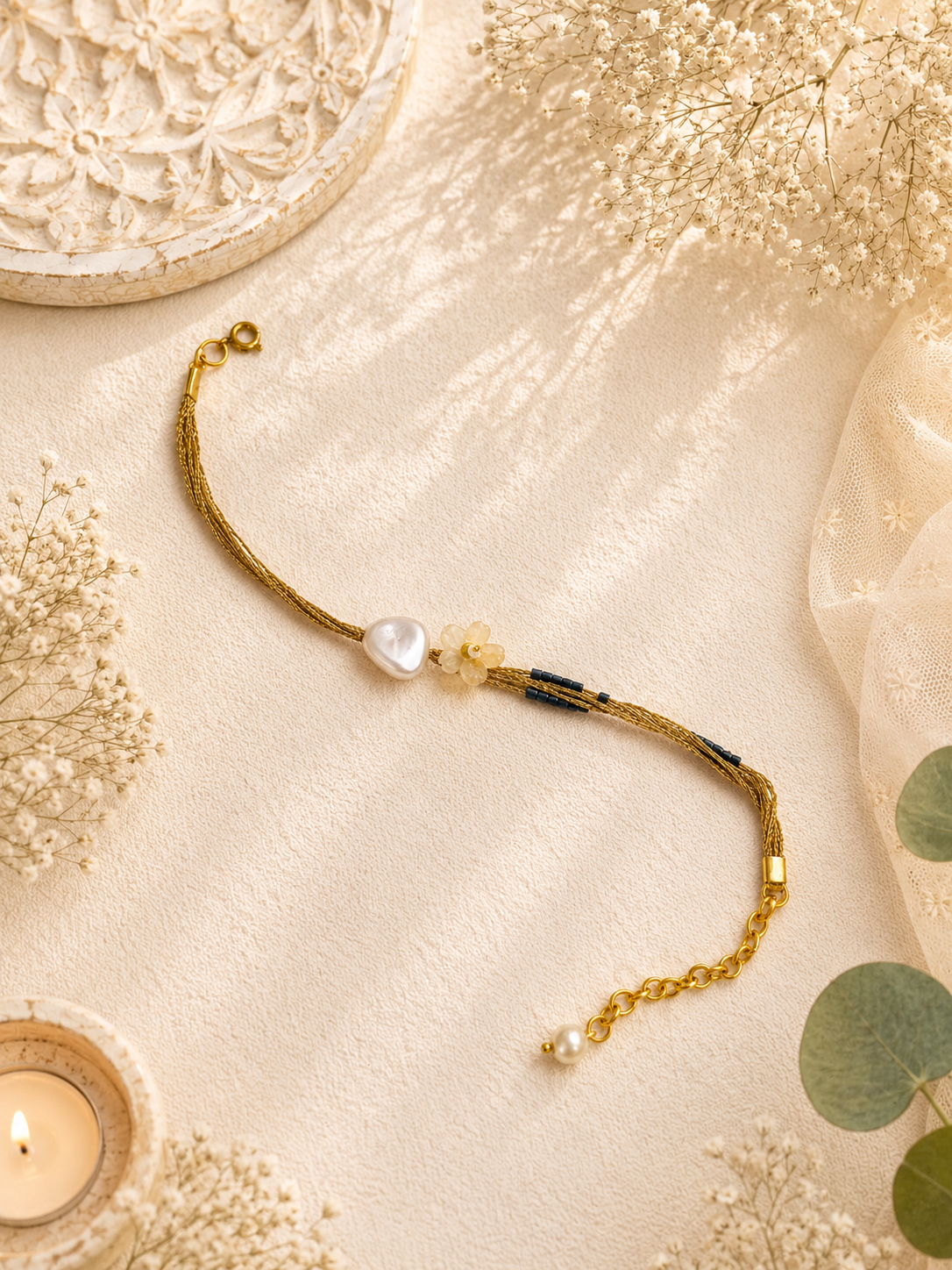 Artistic Flower And Bead Bracelet Bhabhi Rakhi