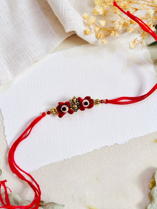 Ganesha And Flower Designer Bhai Rakhi