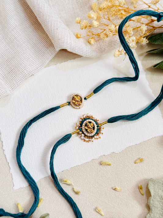 Ethnic Ganesha Bead Bhai Bhabhi Rakhi Set
