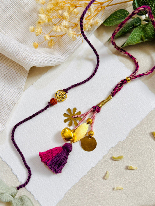 Om And Metal Charm Bhai Bhabhi Rakhi Set