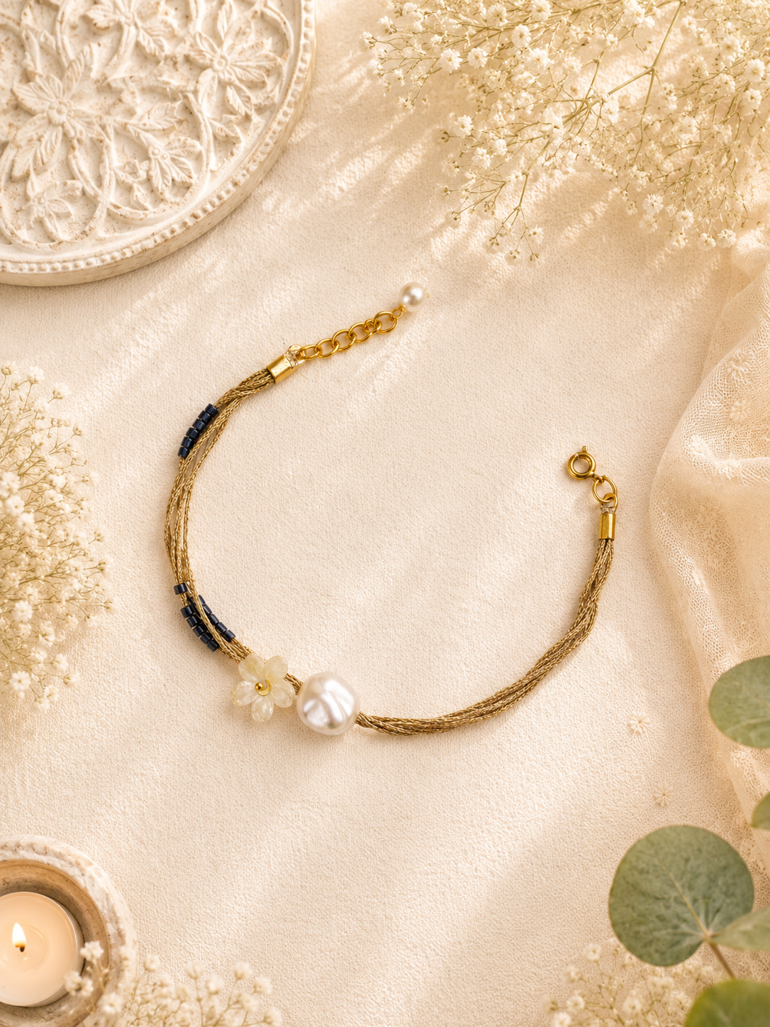 Artistic Flower And Bead Bracelet Bhabhi Rakhi