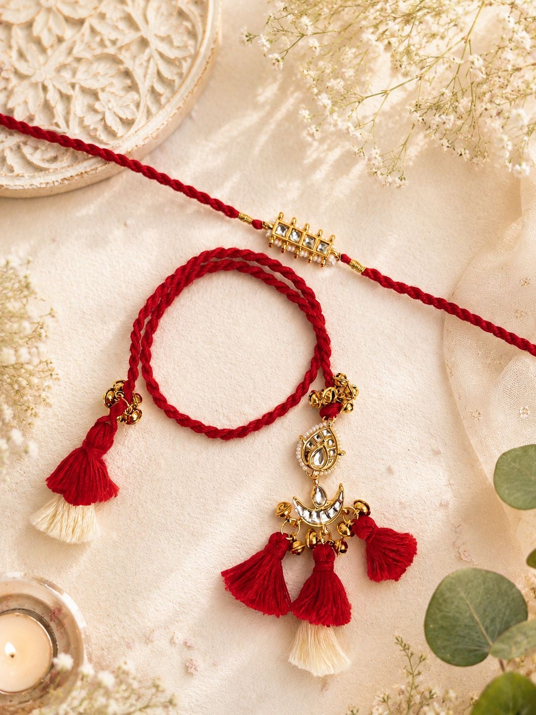 Royal Kundan Bhai Bhabhi Rakhi Set