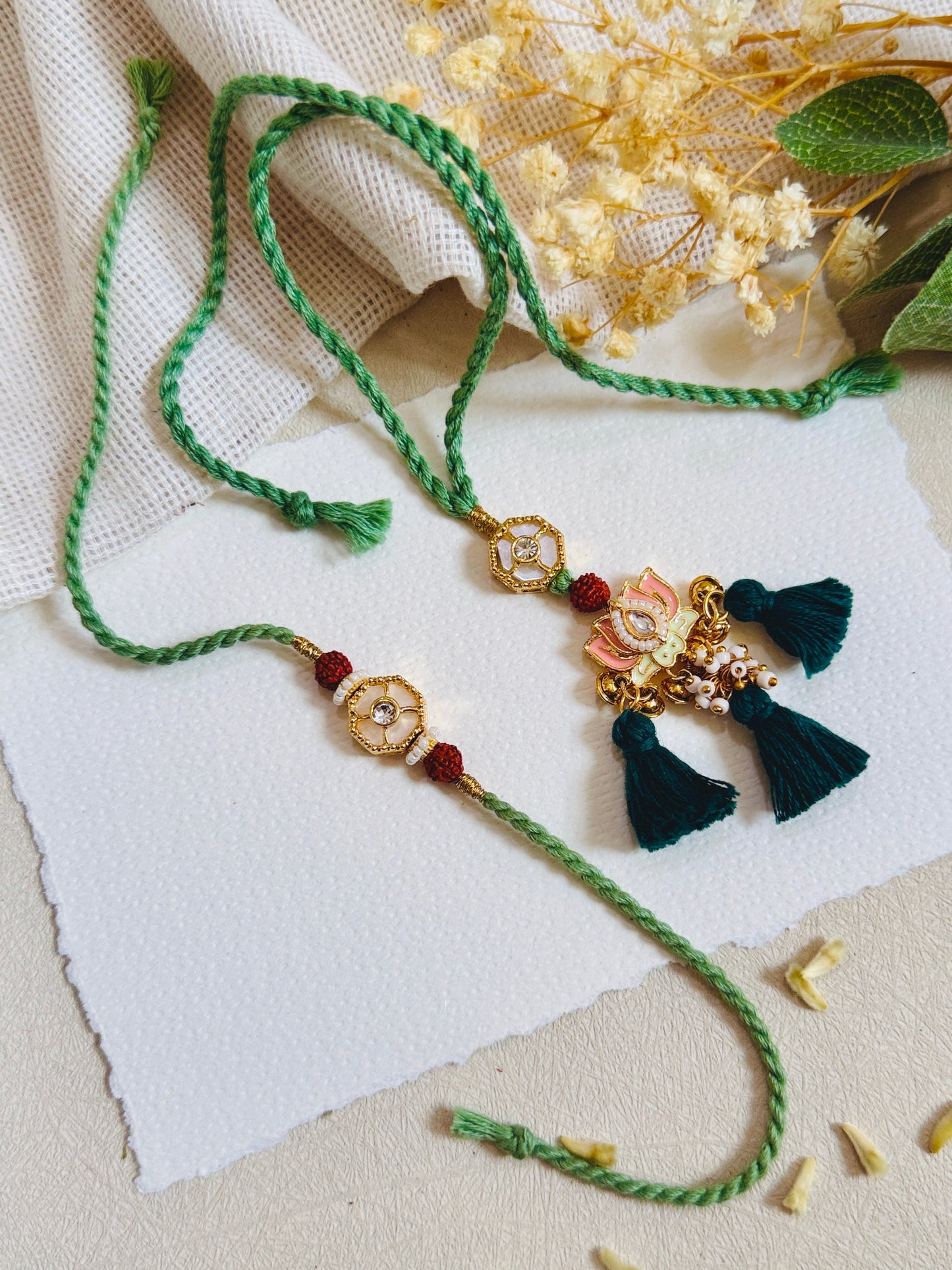 Ethnic Kundan Bhai Bhabhi Rakhi Set