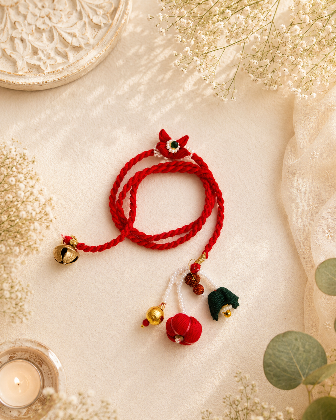 Flower And Potali Designer Lumba Rakhi