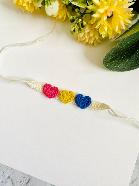 3 Hearts Crochet Kids Rakhi