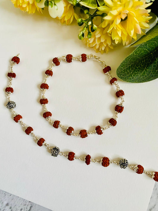 Rudraksha Silver Bracelet Bhai Bhabhi Rakhi Set