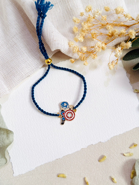 Captain America Shield Golden Charm Kids Rakhi