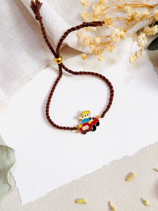 Car And Boy Golden Charm Kids Rakhi