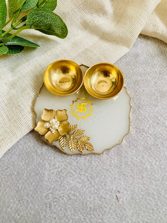 White Mini Resin Pooja Thali | Raksha Bandhan Gift