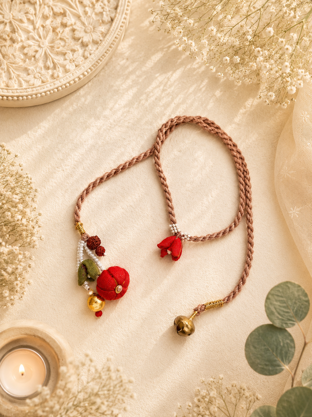 Flower And Potali Designer Lumba Rakhi