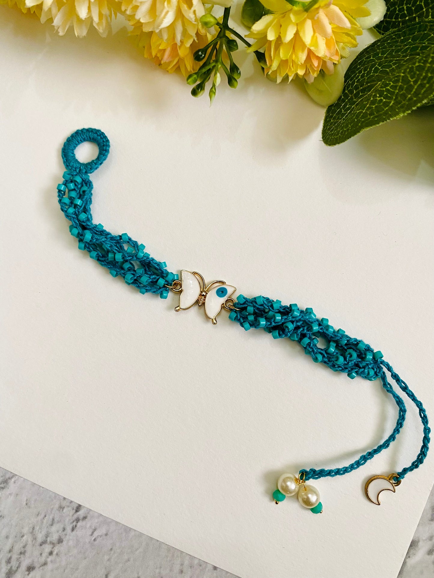 Butterfly Evil Eye Crochet Band Bhabhi Rakhi