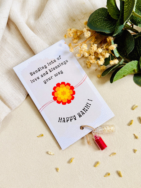 Mari Gold Rakhi card and Roli Chawal | Raksha Bandhan Gift