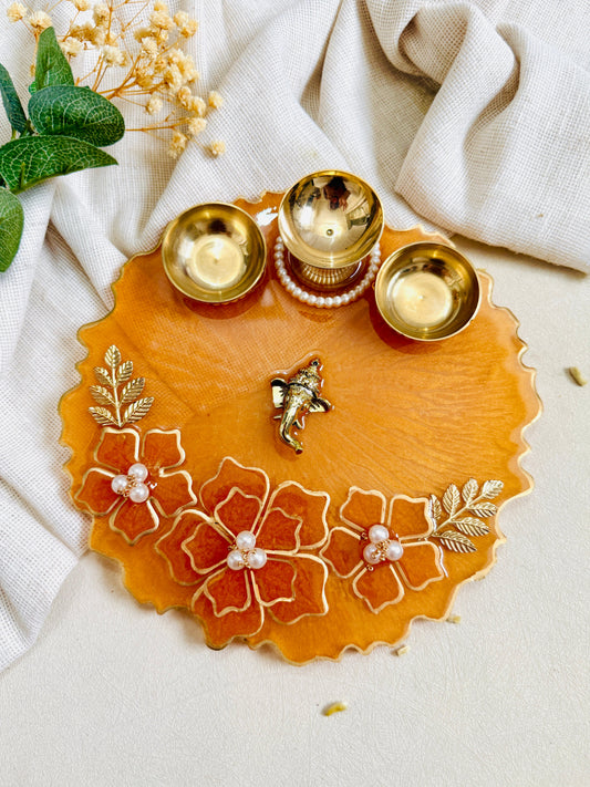 Peach Orange Designer Resin Pooja Thali | Raksha Bandhan Gift