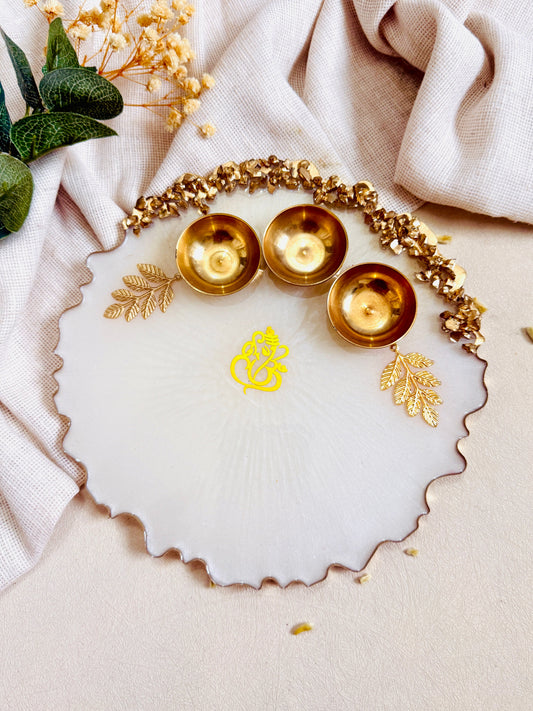 White Resin Pooja Thali | Raksha Bandhan Gift