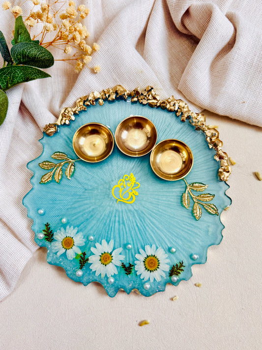 Auqa Blue Designer Resin Pooja Thali | Raksha Bandhan Gift
