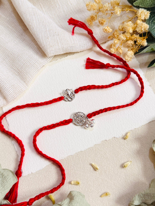 Ganapati And Om Silver Bhai Bhabhi Rakhi Set