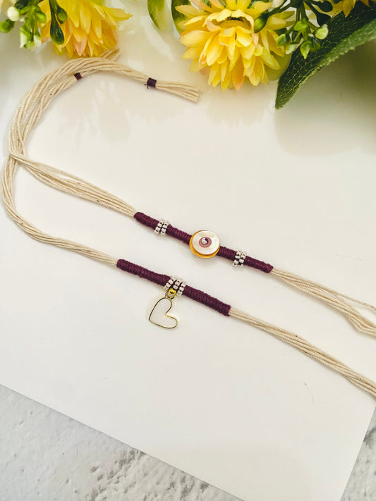 Small Heart Charm Bhai Bhabhi Rakhi Set