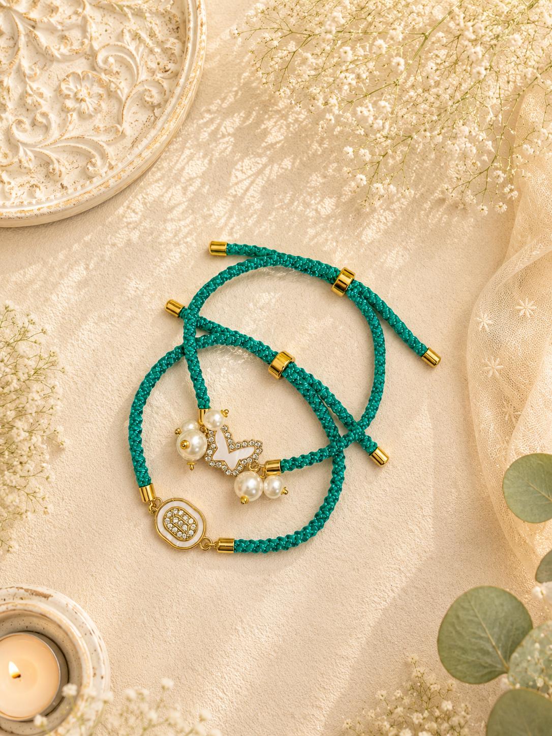 Royal Diamond Charm Bracelet Bhai Bhabhi Rakhi Set